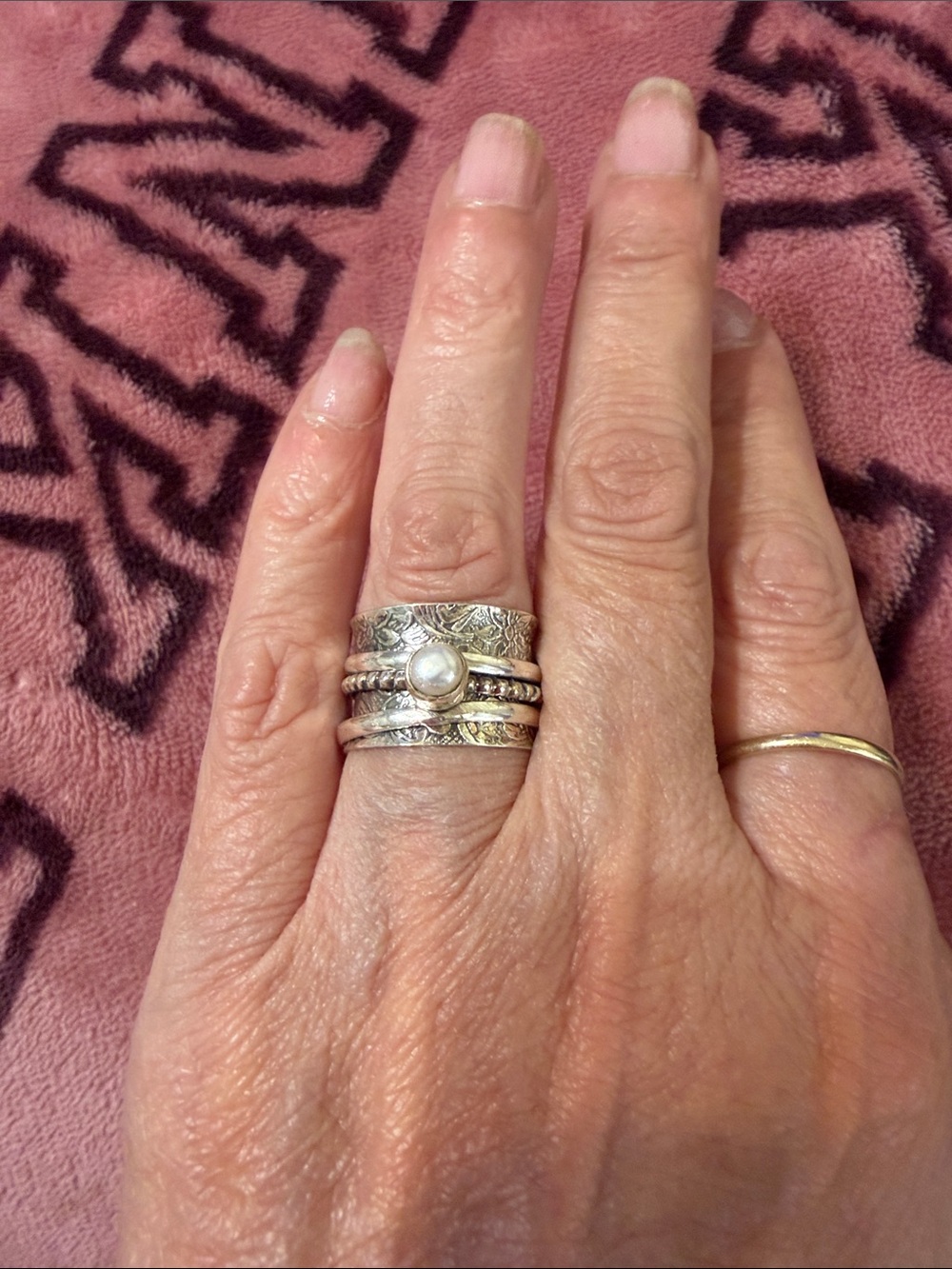 Sterling Silver Pearl Stack Ring Set - Silver